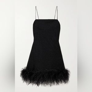 OSÉREE Lumière feather trimmed metallic stretch-knit mini dress | Small